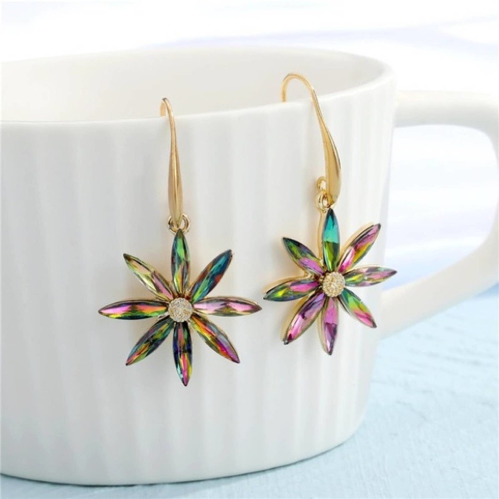 Stunning Dainty Iridescent Flower Drop Earrings